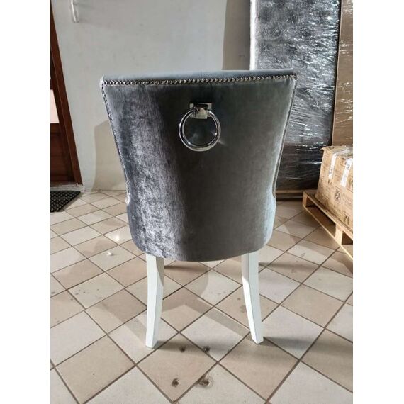 Classic glamor chair for the dining room, with knocker, wooden, upholstered, glamorous, quilted, white leg TIFFANY OUTLET