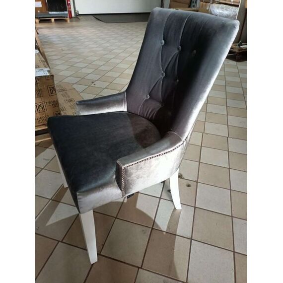 Classic glamor chair for the dining room, with knocker, wooden, upholstered, glamorous, quilted, white leg TIFFANY OUTLET