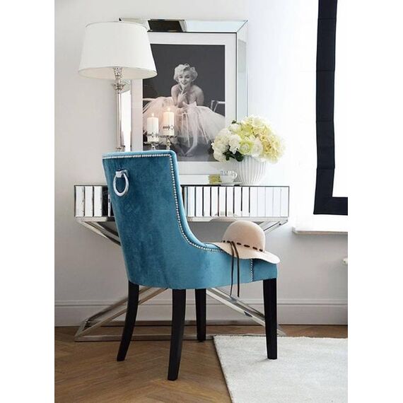 Classic glamor chair for the dining room, with knocker, wooden, upholstered, glamorous, quilted, white leg TIFFANY OUTLET