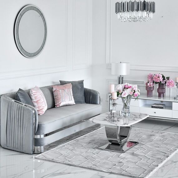 MADONNA Elegant and modern silver grey glamour upholstered sofa OUTLET