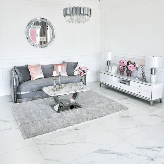 MADONNA Elegant and modern silver grey glamour upholstered sofa OUTLET