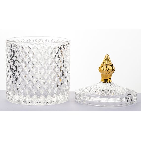 Glass container, smoked, gold, decorative, for accessories, for a dressing table, for jewelry, closed