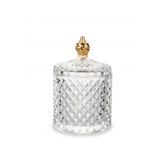 Glass container, smoked, gold, decorative, for accessories, for a dressing table, for jewelry, closed