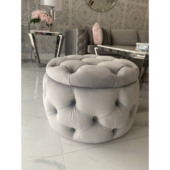 Round pouffe, for the bedroom, dressing table, upholstered, quilted, Paula glamor pouf
