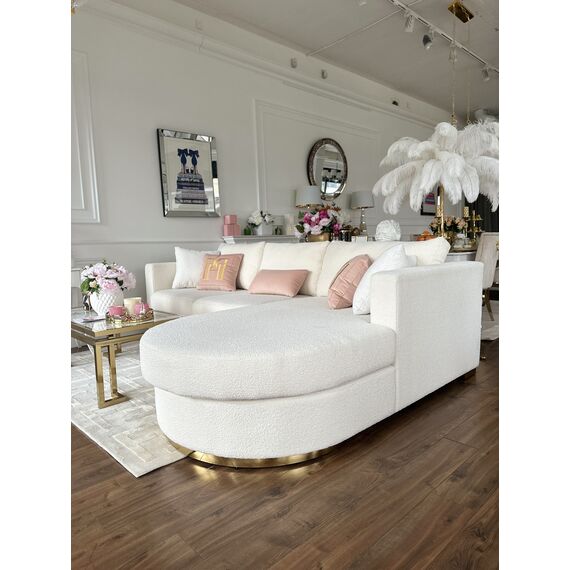 Modern glamor corner sofa, for the living room, rounded, convertible, beige, comfortable corner boucle PARIS