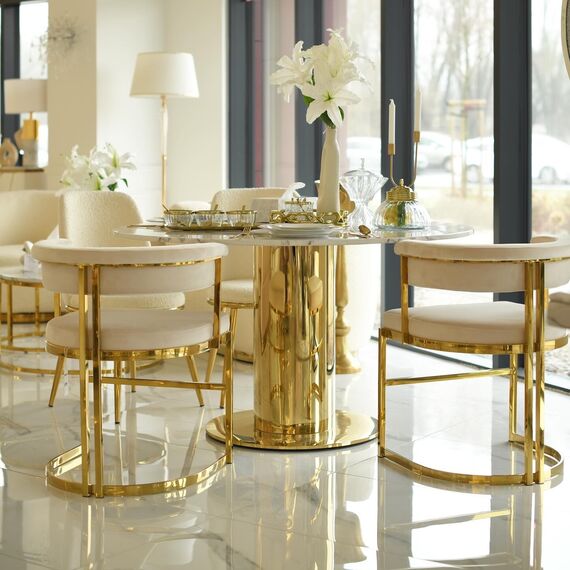 Round glamor dining table, on a golden steel leg, modern, 130cm ORION