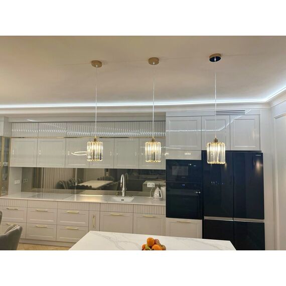 Crystal chandelier, glamor pendant lamp, gold, designer, exclusive, single, glass shade, over the island STARS M