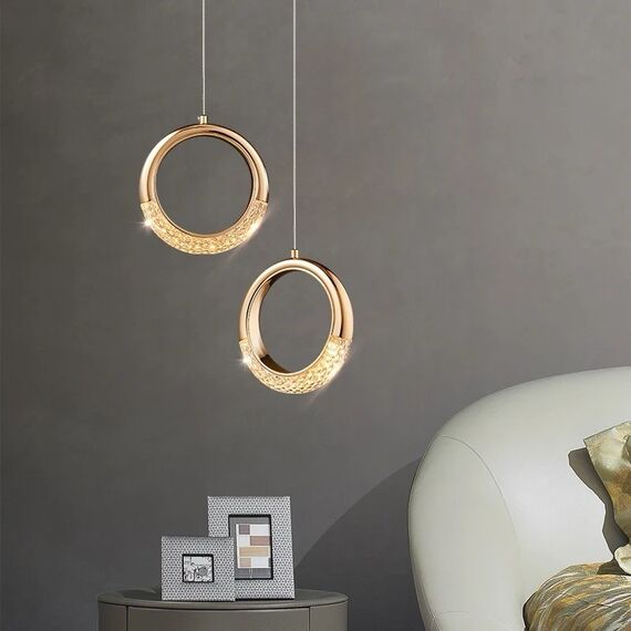 Crystal chandelier, glamor pendant lamp, gold, round, designer, exclusive, double, above the island ROUND DOUBLE