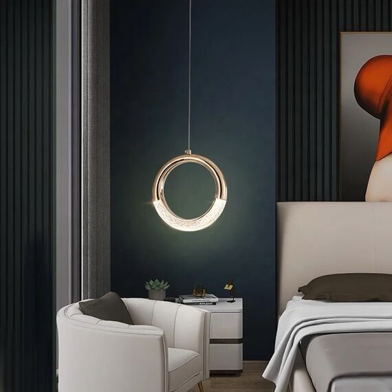 Crystal chandelier, glamor pendant lamp, gold, round, designer, exclusive, single, above the island ROUND SINGLE