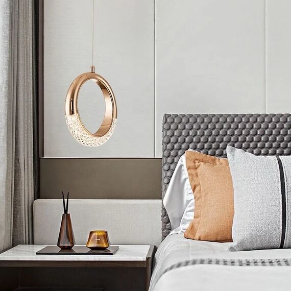 Crystal chandelier, glamor pendant lamp, gold, round, designer, exclusive, single, above the island ROUND SINGLE