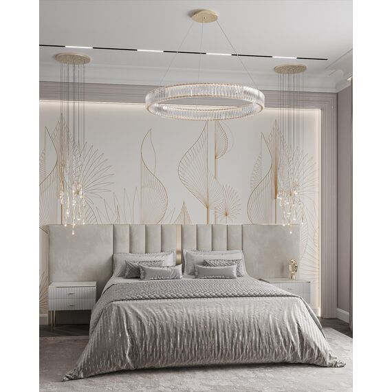 Crystal chandelier, ring, gold, modern glamor pendant lamp for the living room, adjustable ECLIPSE