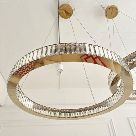 Żyrandol kryształowy złoty nowoczesny, ring, lampa wisząca glamour ECLIPSE