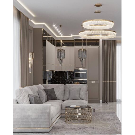 BELLINI crystal chandelier gold, designer, exclusive in a modern style, ring, hanging lamp