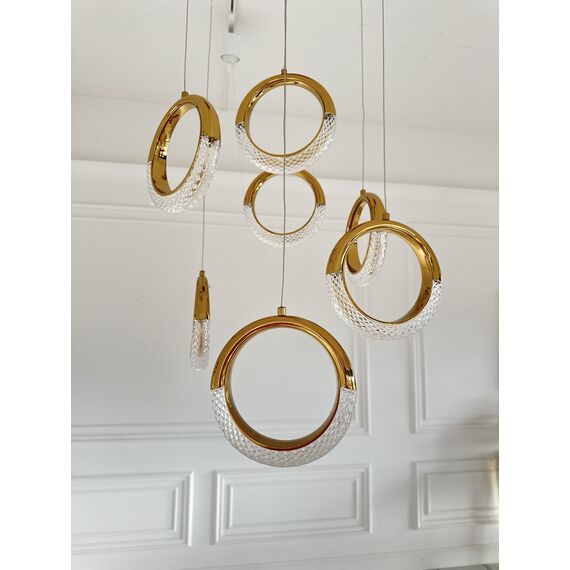 Modern chandelier, glamor pendant lamp, gold, round, designer, exclusive, hanging ceiling lamp ROUND M