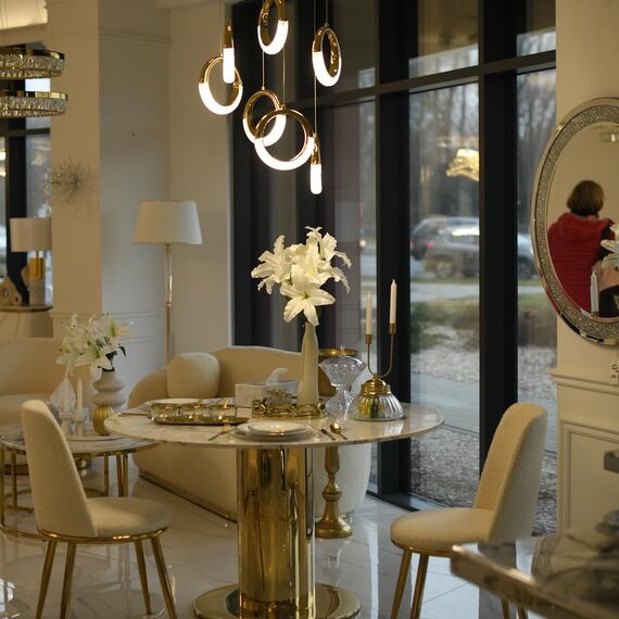 Modern chandelier, glamor pendant lamp, gold, round, designer, exclusive, hanging ceiling lamp ROUND M