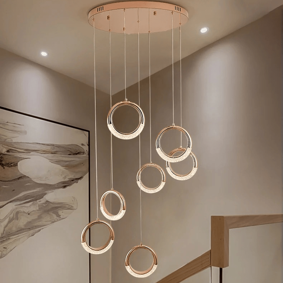 Modern chandelier, glamor pendant lamp, gold, round, designer, exclusive, hanging ceiling lamp ROUND M