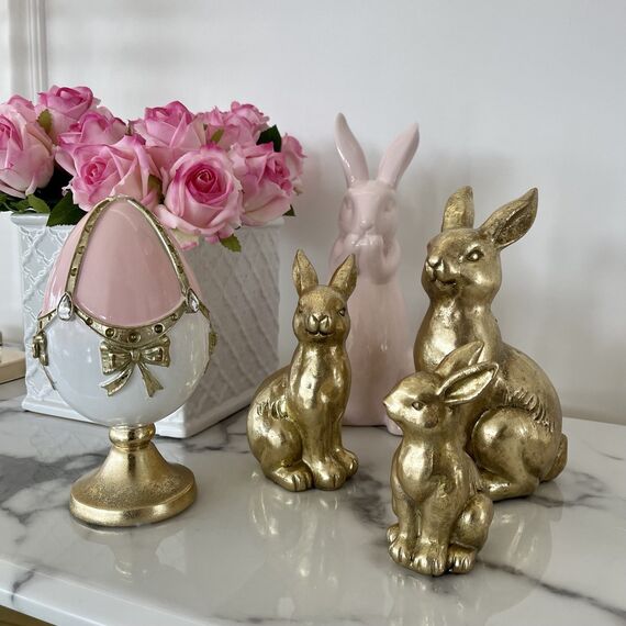 Dekoracja na stół, królik ceramiczny, złoty, wielkanocny 17 cm