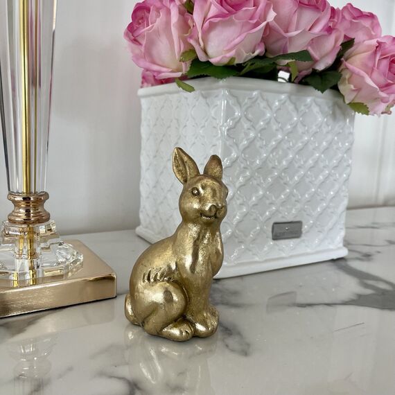 Dekoracja na stół, królik ceramiczny, złoty, wielkanocny 13 cm