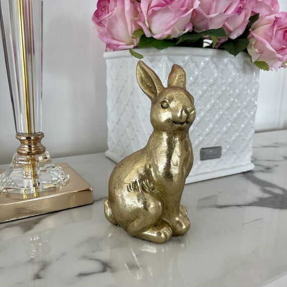 Dekoracja na stół, królik ceramiczny, złoty, wielkanocny 17 cm