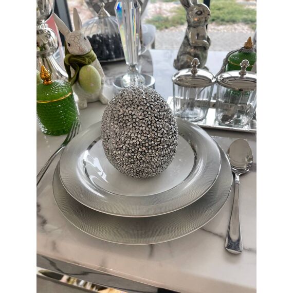 Dekoracja na stół, wielkanocne srebrne ozdobione kwiatami JAJKO