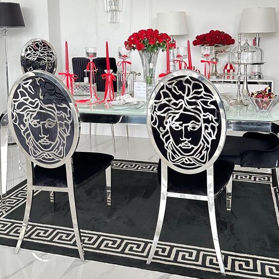 Krzesło glamour ekskluzywne do jadalni, nowoczesne, stalowe czarny, srebrny MEDUSA
