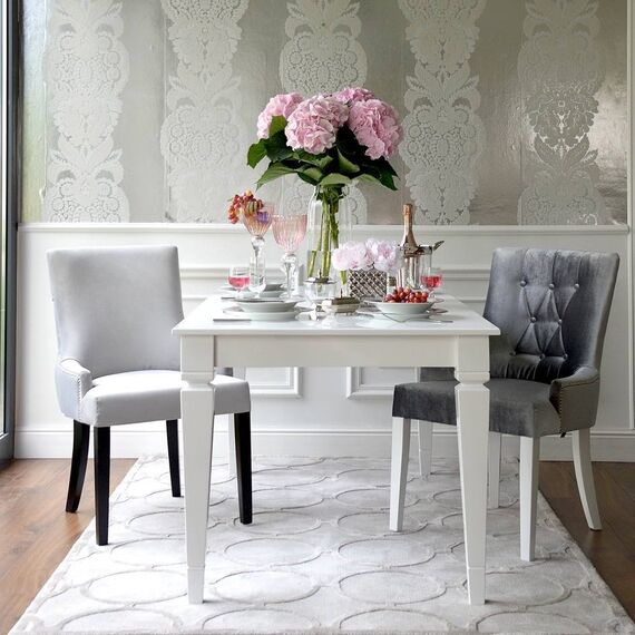 Classic glamor table, wooden, glossy, extendable, varnished for the dining room, New York, white ELEGANCE