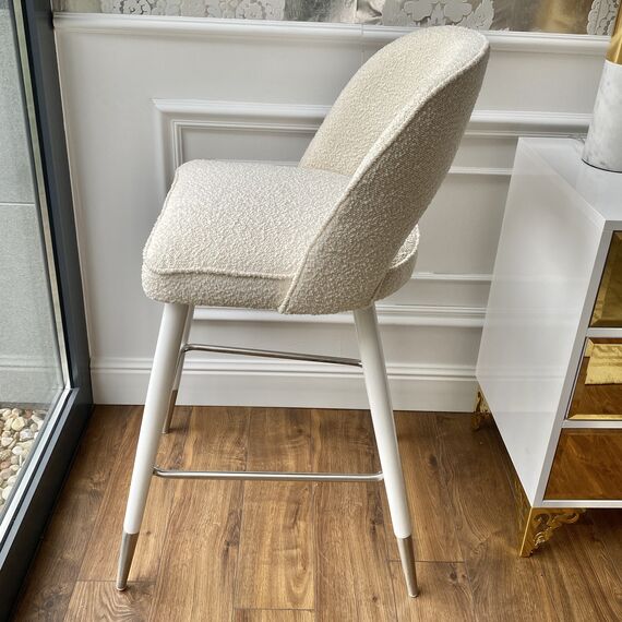 Glamorous stool, boucle, modern, upholstered, for the CARDINALE island