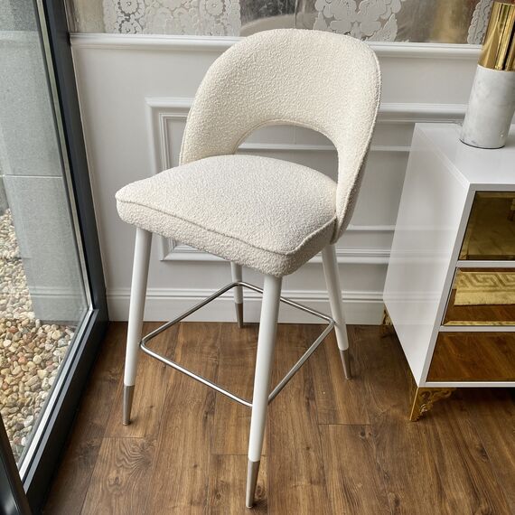 Glamorous stool, boucle, modern, upholstered, for the CARDINALE island