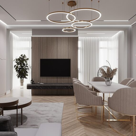 Round LED glamor lamp with glossy rings, adjustable, modern, loft gold GALASSIA