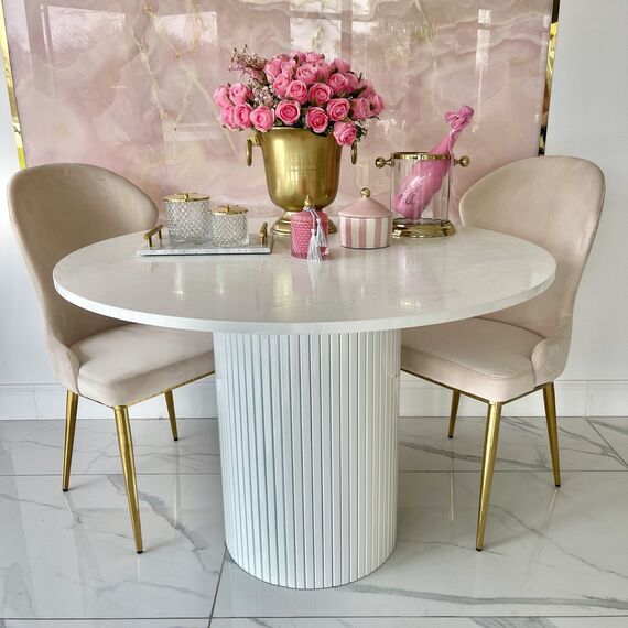 Glamor dining table, art deco, wooden, lacquered, designer, white OVALE 110 cm