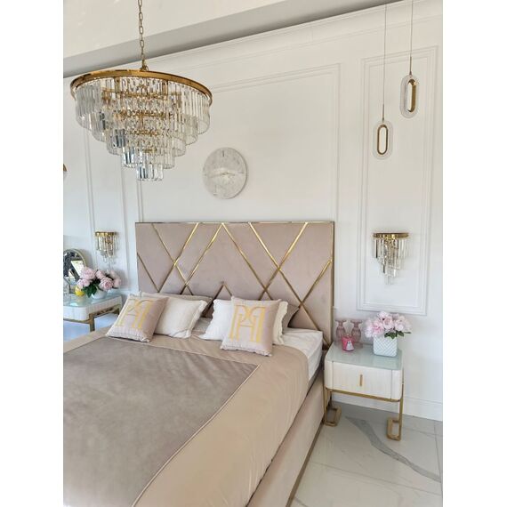 Modern glamor bedside table, beige, gold, side table with drawer AMORE