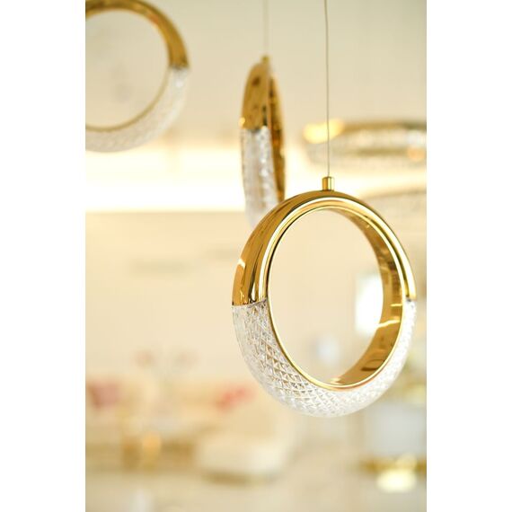 Crystal chandelier, glamor pendant lamp, gold, round, designer, exclusive, single, above the island ROUND SINGLE