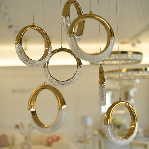 Crystal chandelier, glamor pendant lamp, gold, round, designer, exclusive, single, above the island ROUND SINGLE