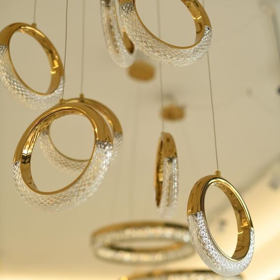 Crystal chandelier, glamor pendant lamp, gold, round, designer, exclusive, single, above the island ROUND SINGLE