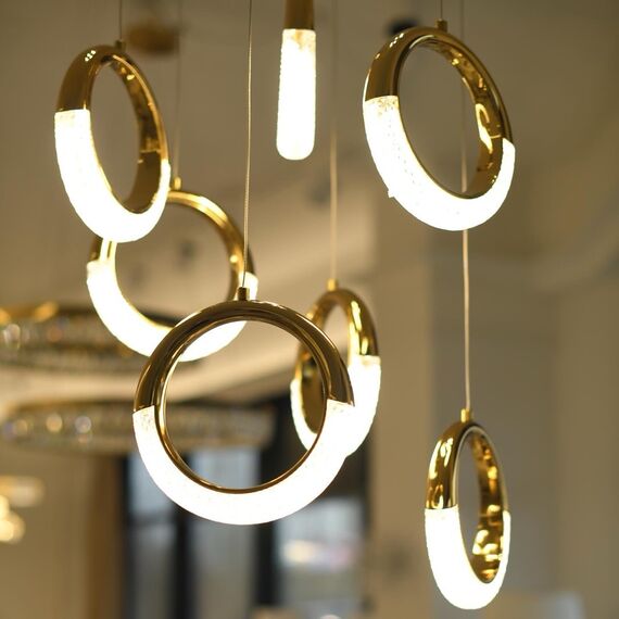 Crystal chandelier, glamor pendant lamp, gold, round, designer, exclusive, single, above the island ROUND SINGLE