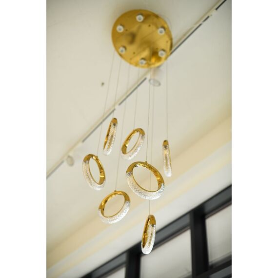 Modern chandelier, glamor pendant lamp, gold, round, designer, exclusive, hanging ceiling lamp ROUND M