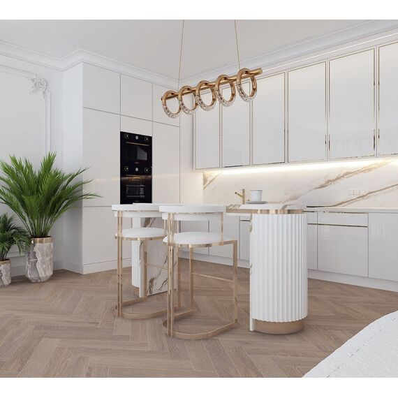 Modern, gold, glamorous chandelier, above the table, above the island, oblong ROUND L