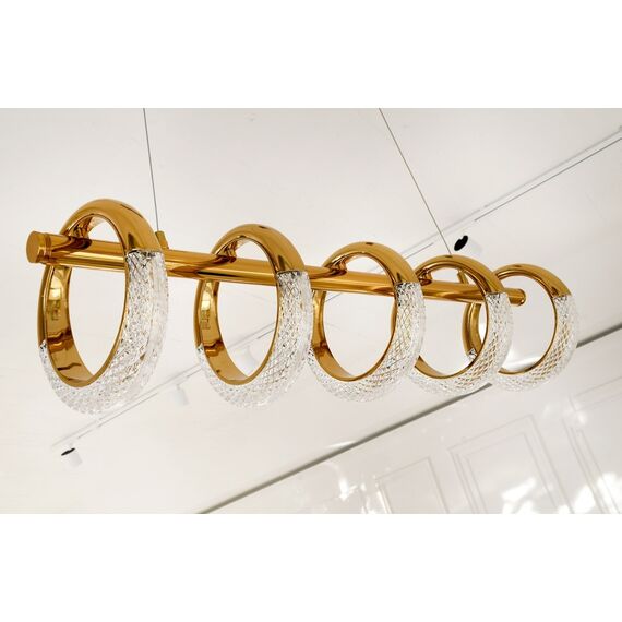 Modern, gold, glamorous chandelier, above the table, above the island, oblong ROUND L