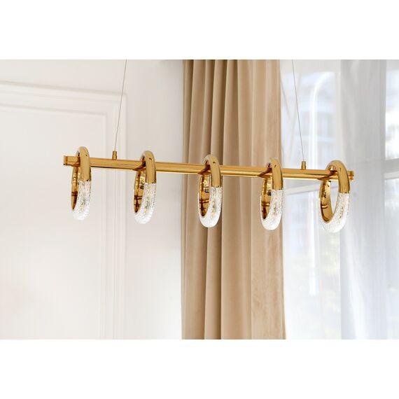 Modern, gold, glamorous chandelier, above the table, above the island, oblong ROUND L