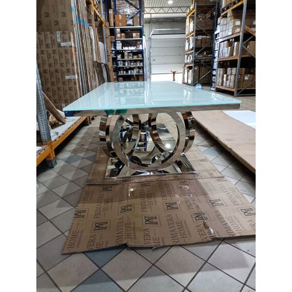 Glamour table PICASSO for the dining room, steel, glass, white OUTLET