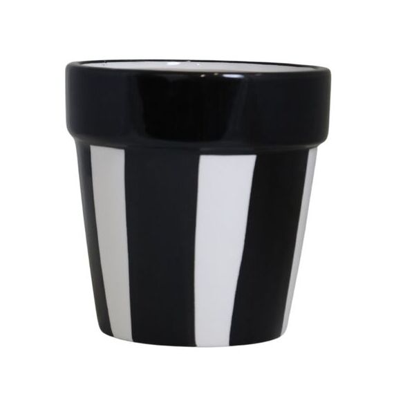 Doniczka ceramiczna czarna w białe pasy, dekoracja 13 cm