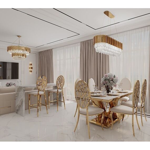 Exclusive glamor dining table, modern, with black marble, gold LV COLLECTION OUTLET