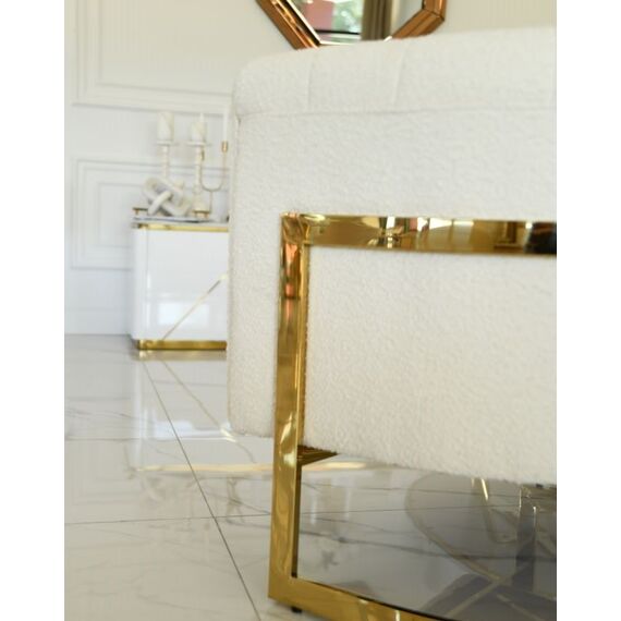 Modern, stylish, designer glamor armchair for the living room and dining room, beige and gold boucle BENT