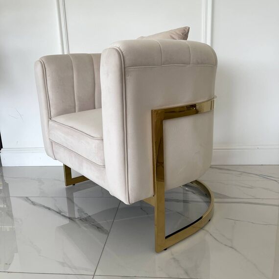 Fotel glamour nowoczesny stylowy designerski do salonu i jadalni złoty beż BENT