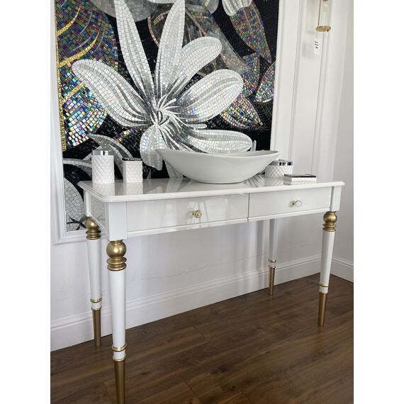 Konsola glamour, łazienkowa z umywalką, nowojorska, wysoki połysk, luksusowa, stylowa Queen