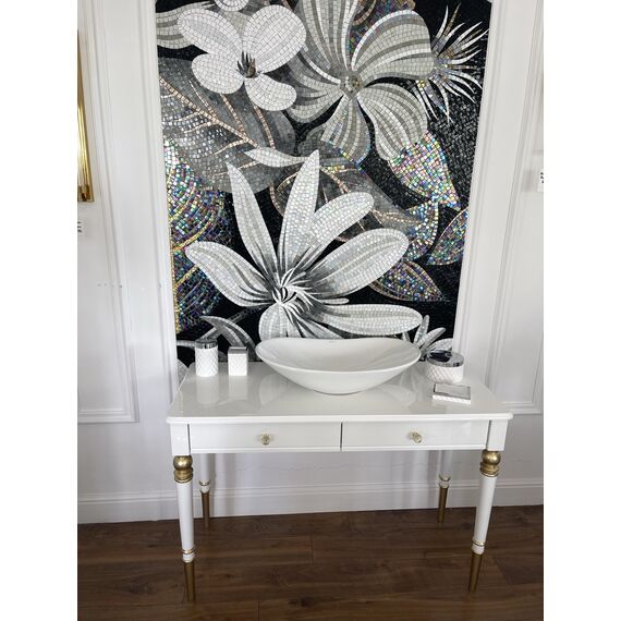 Konsola glamour, łazienkowa z umywalką, nowojorska, wysoki połysk, luksusowa, stylowa Queen