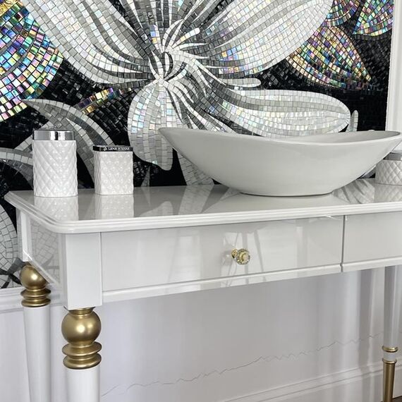 Konsola glamour, łazienkowa z umywalką, nowojorska, wysoki połysk, luksusowa, stylowa Queen