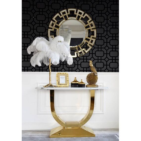 Konsola glamour w stylu nowoczesnym, z białym marmurowym blatem, złota ART DECO OUTLET