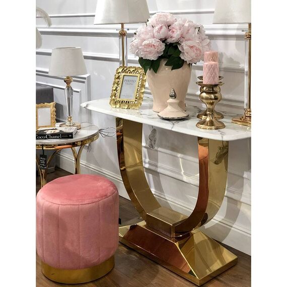 Konsola glamour w stylu nowoczesnym, z białym marmurowym blatem, złota ART DECO OUTLET