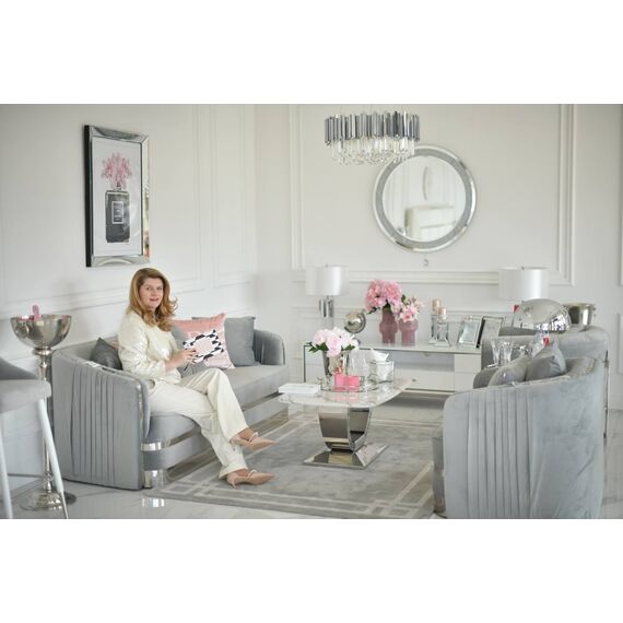 Nowoczesna sofa szara 3 osobowa srebrna kanapa glamour MADONNA